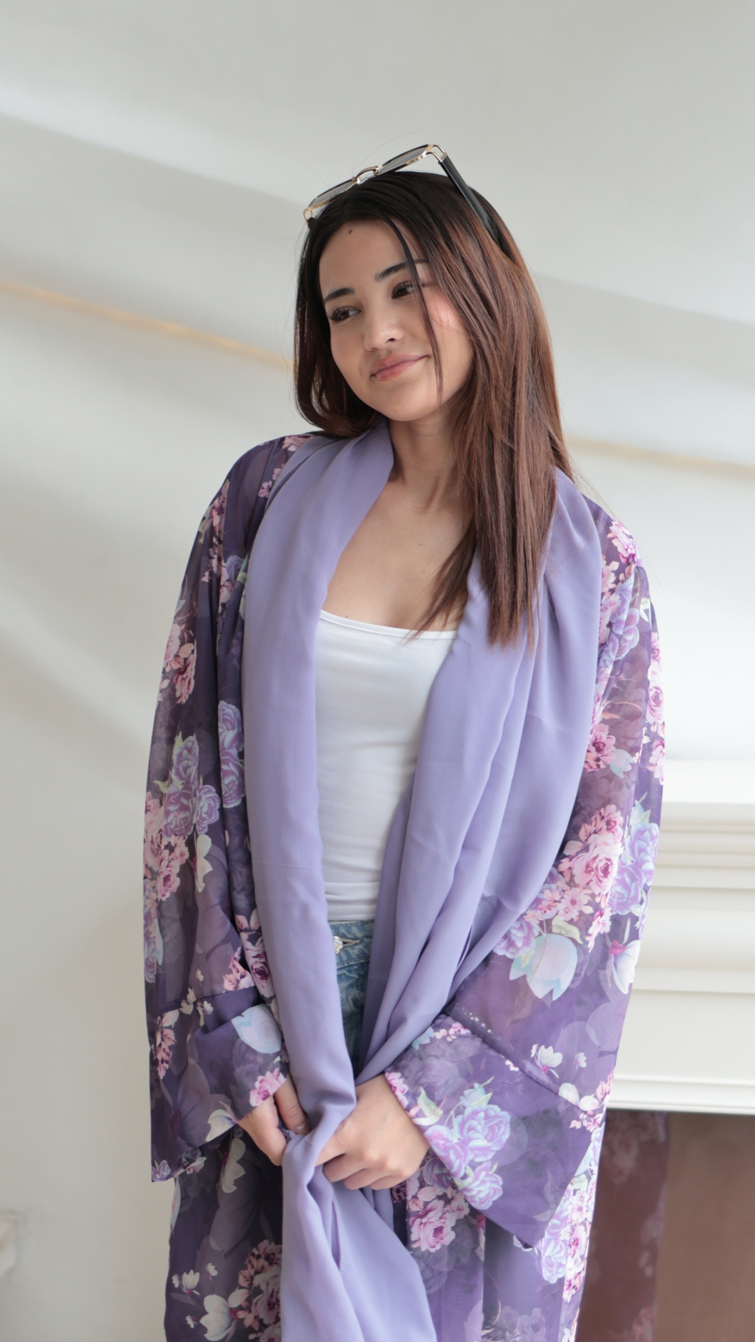 Laila Lavendar Floral Printed Abaya