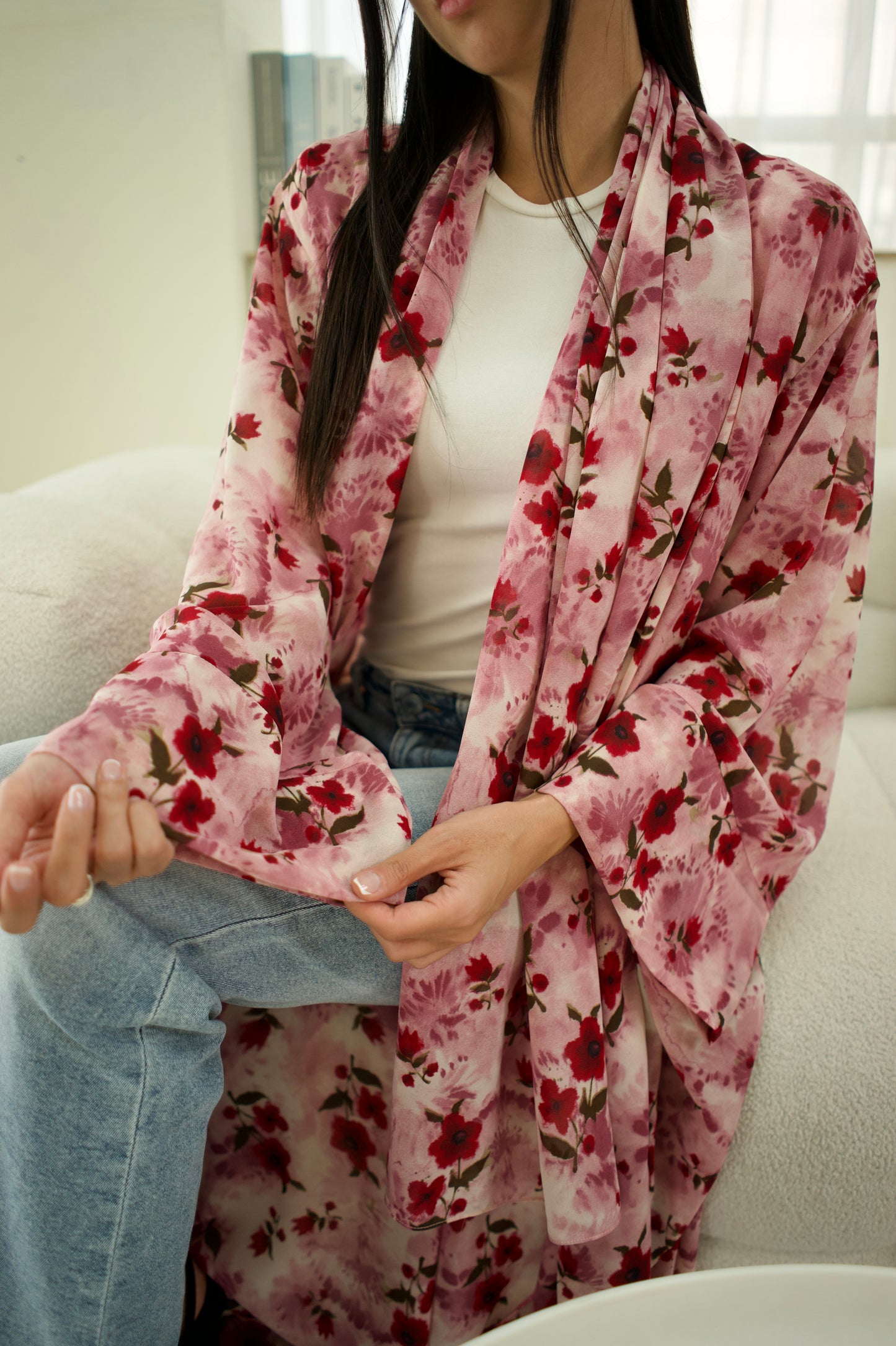 Reeh Red Floral Printed Abaya