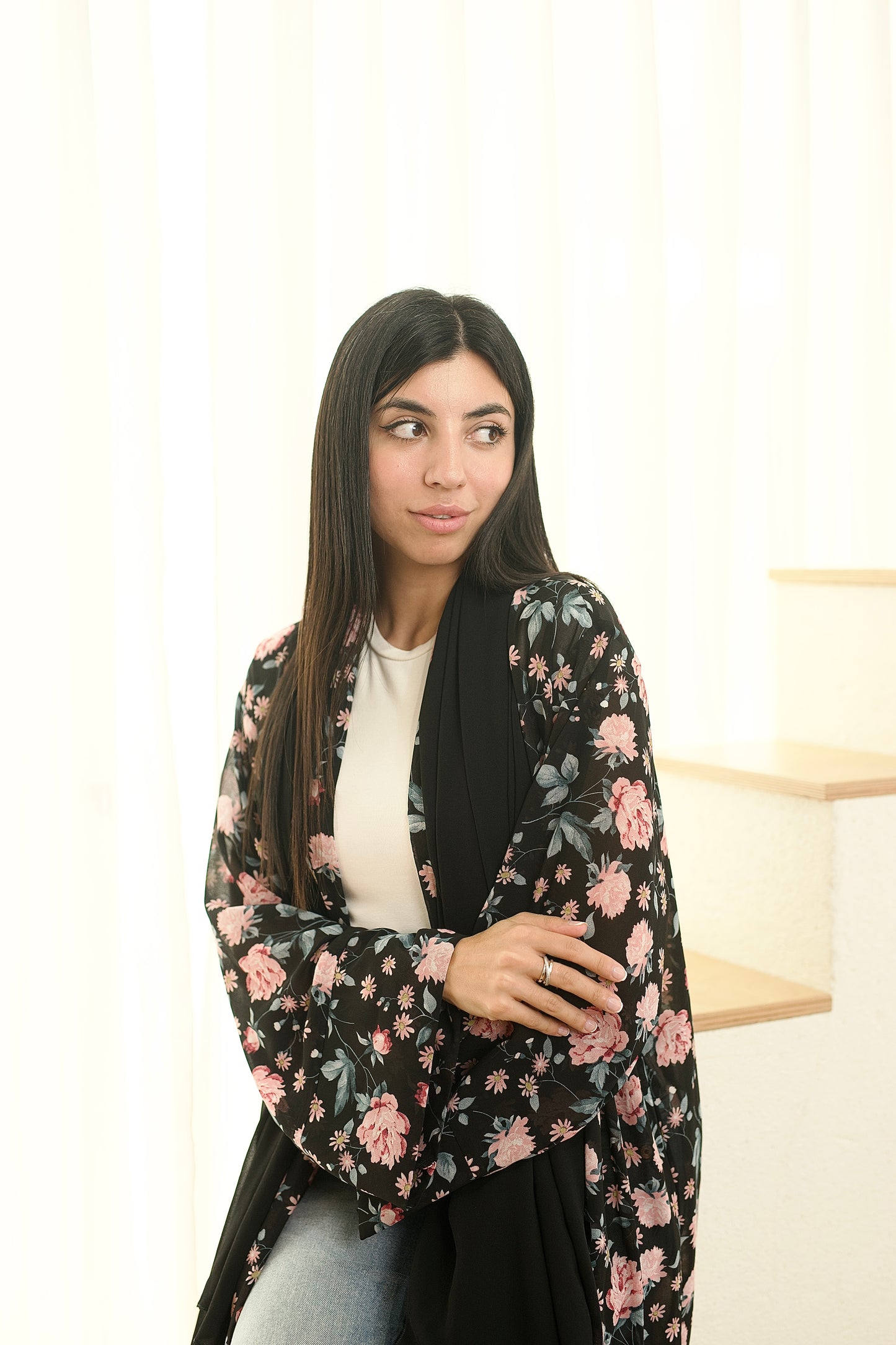 Leena Black Floral Printed Abaya