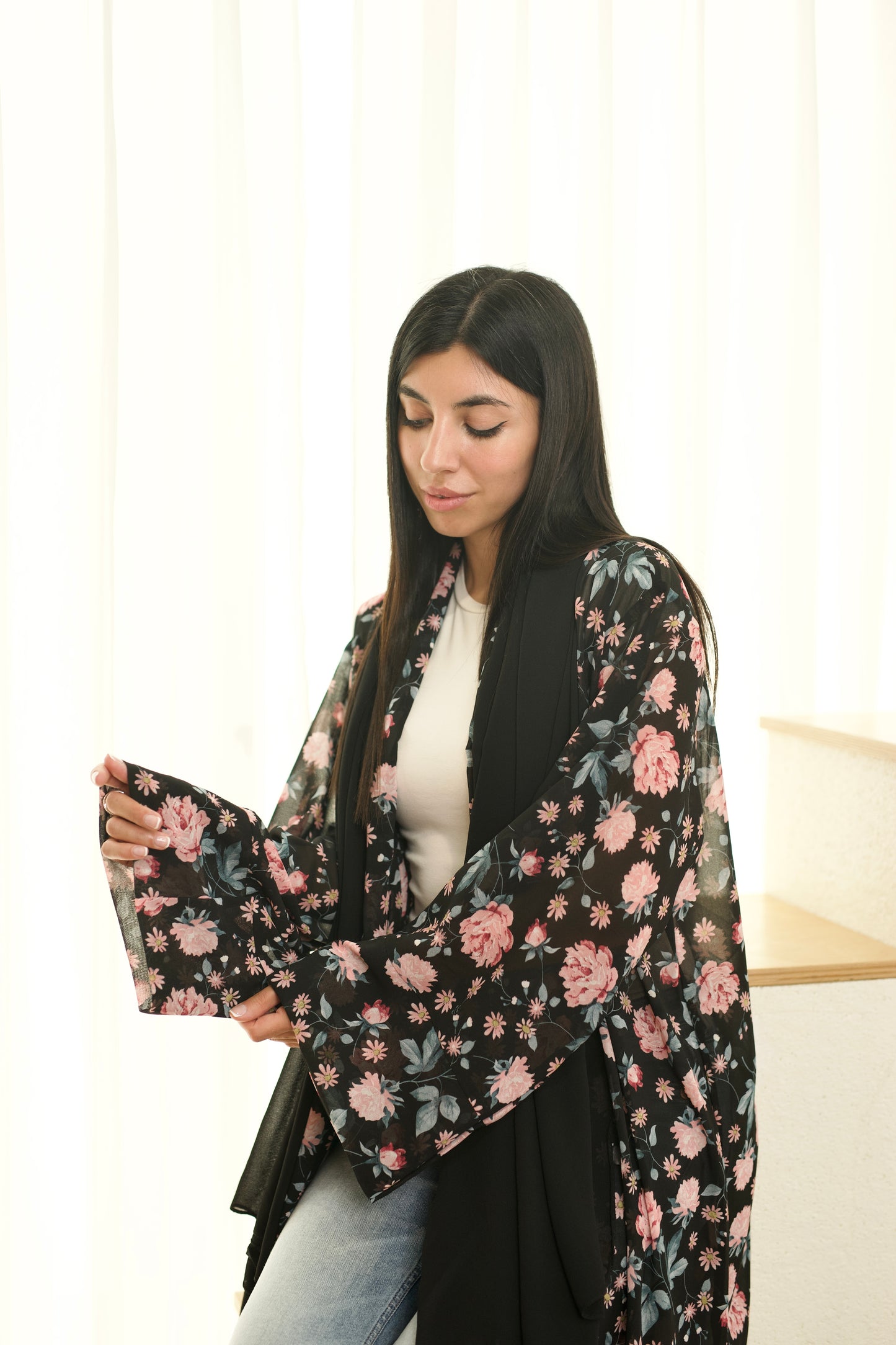Leena Black Floral Printed Abaya