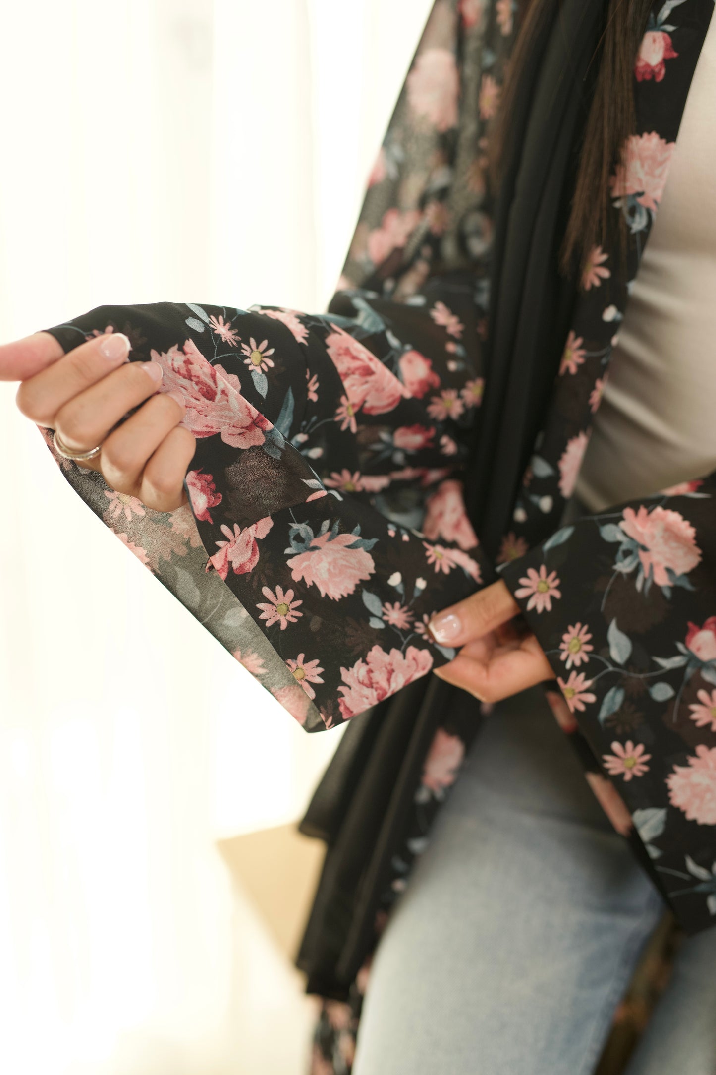 Leena Black Floral Printed Abaya