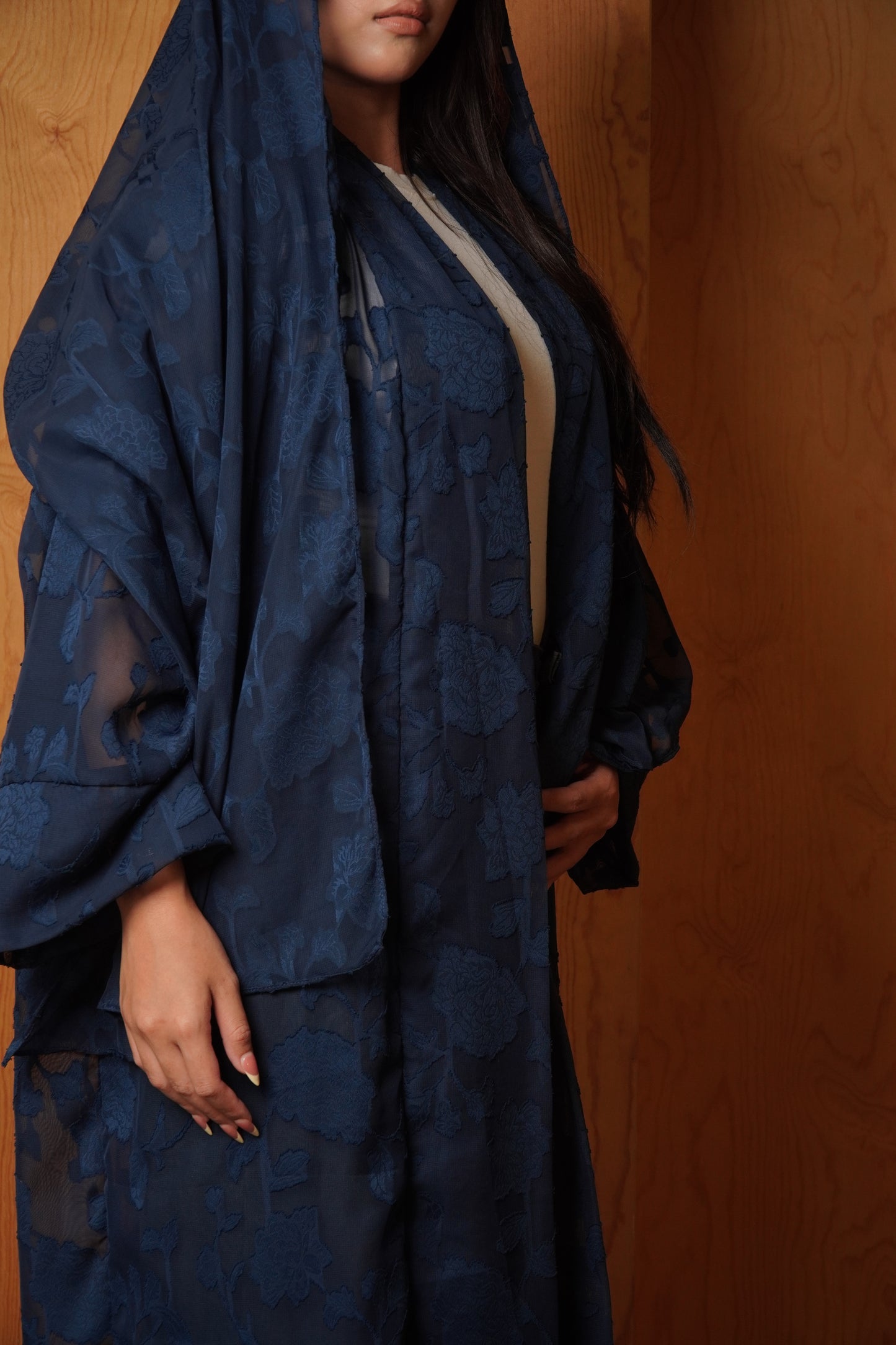 Rooh Blue Rose Embroidered Abaya