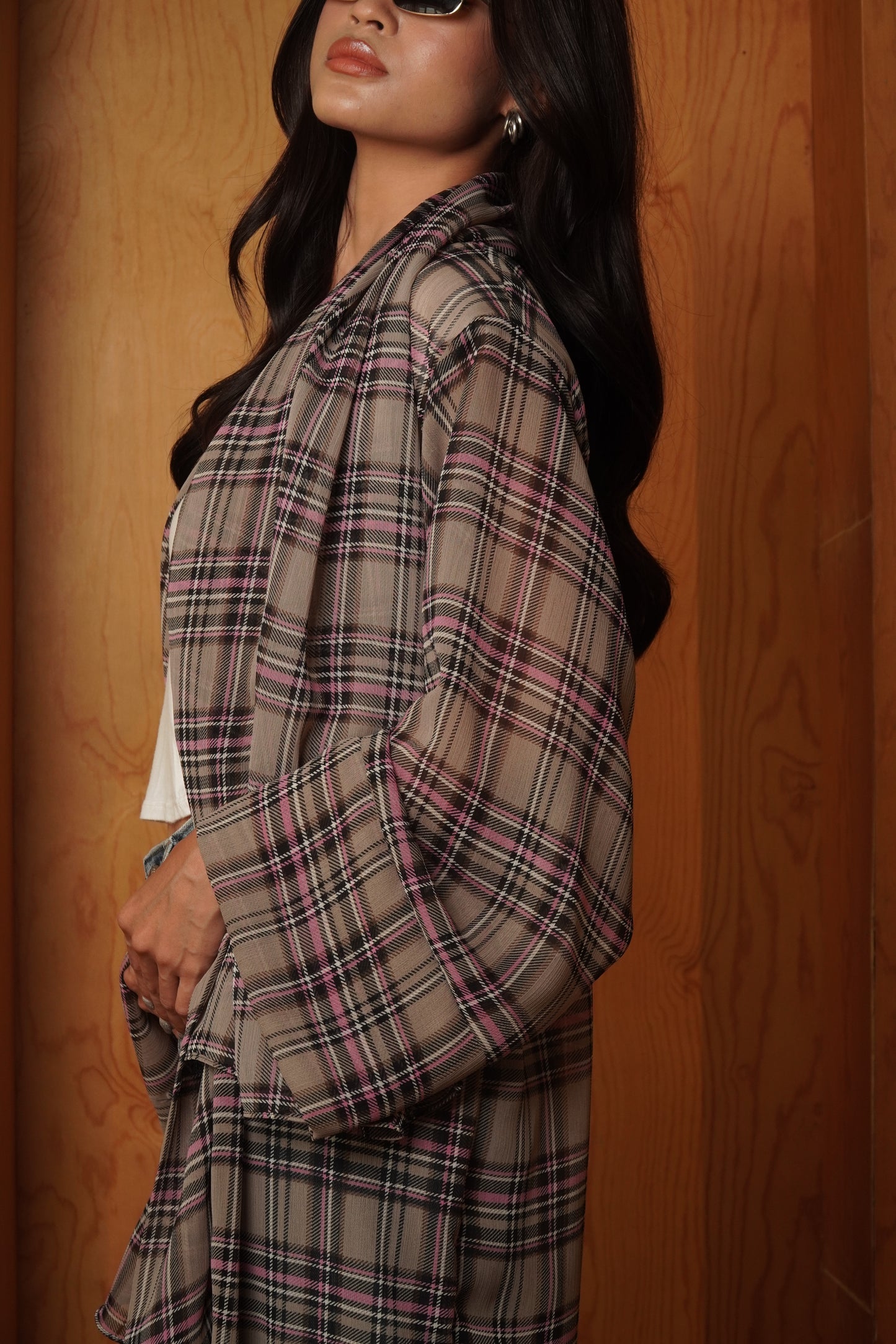 Forma Checkered (Grey) Open Abaya Set