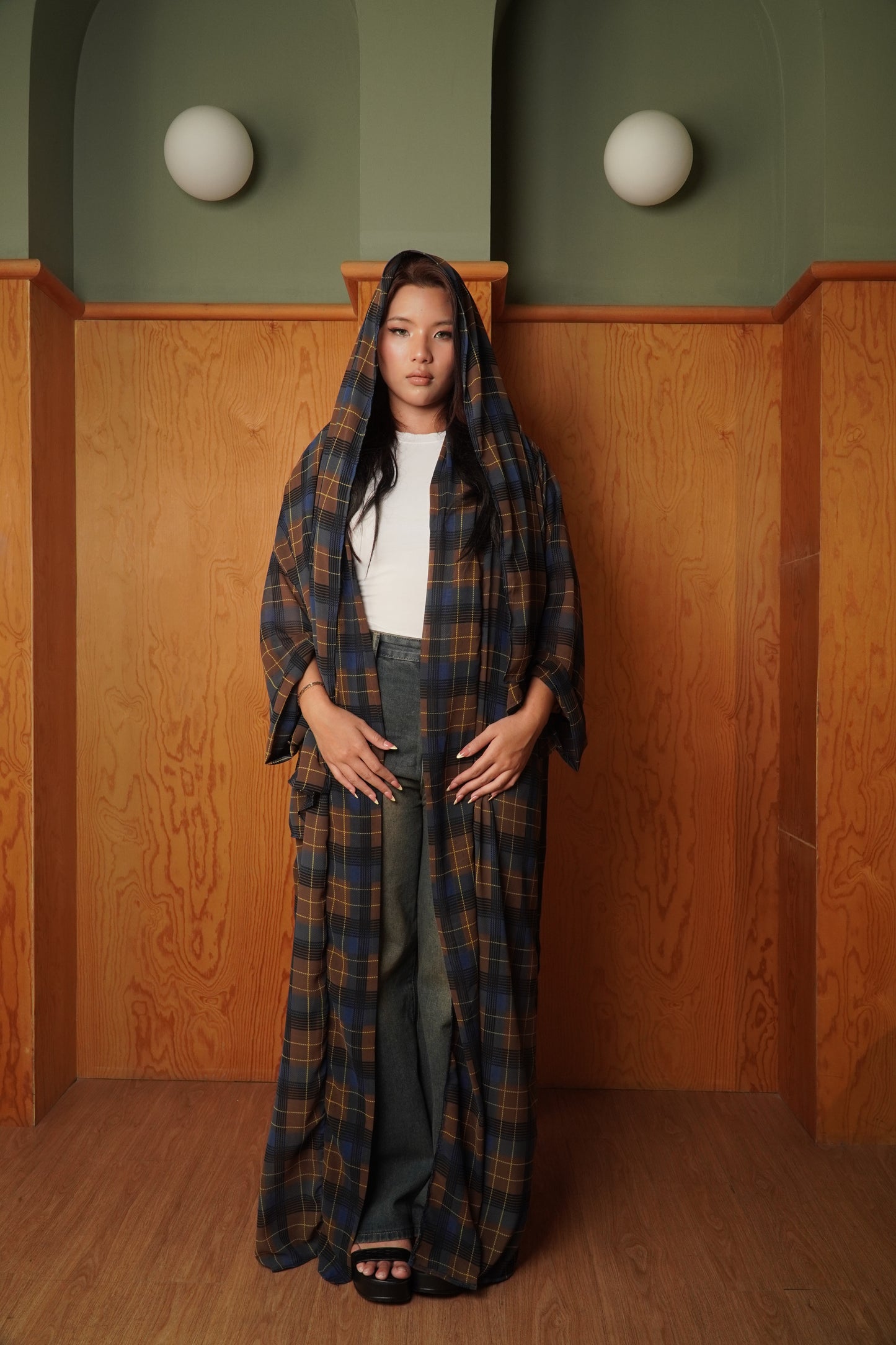 Forma Checkered (Blue) Open Abaya Set