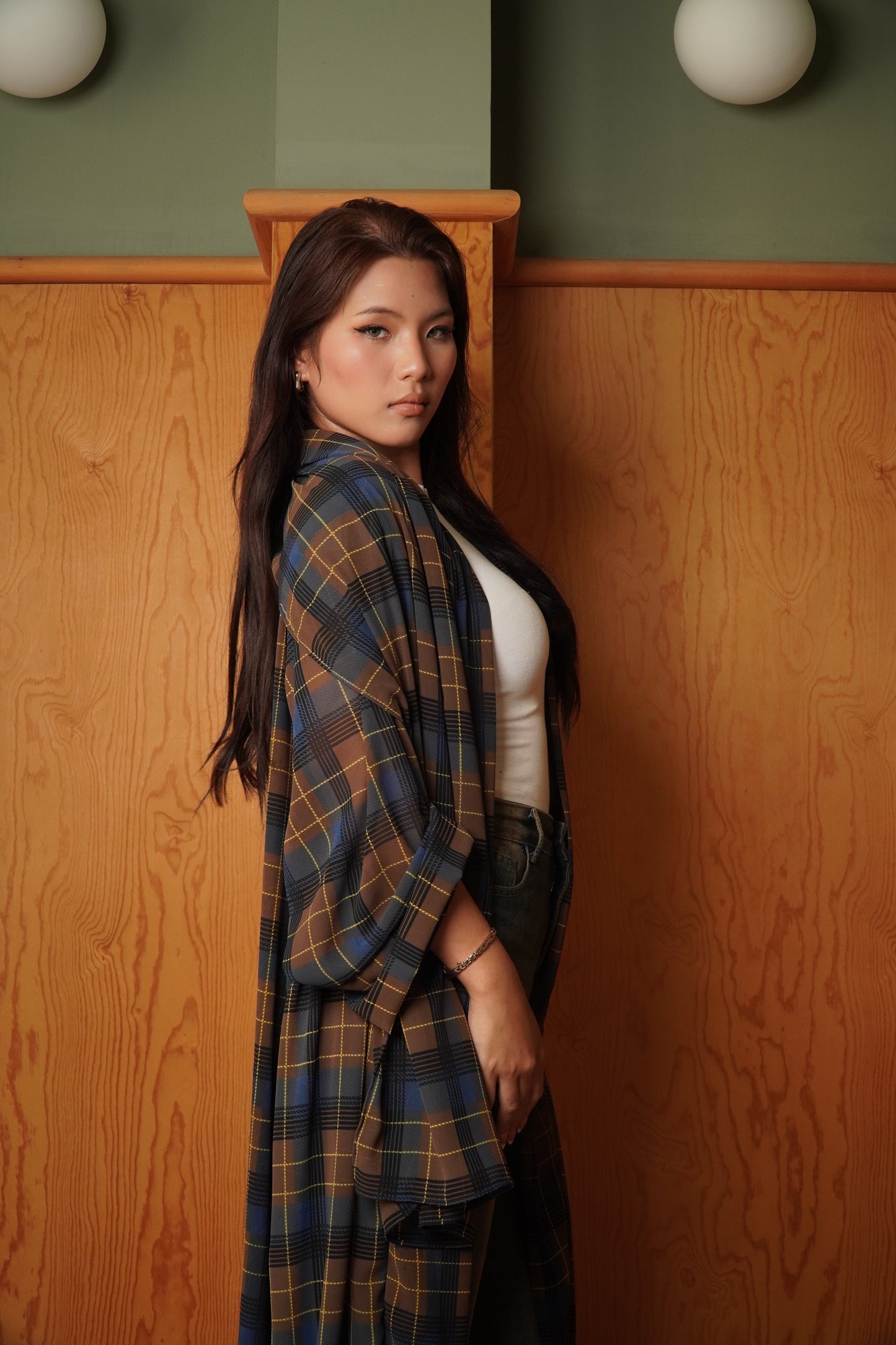 Forma Checkered (Blue) Open Abaya Set