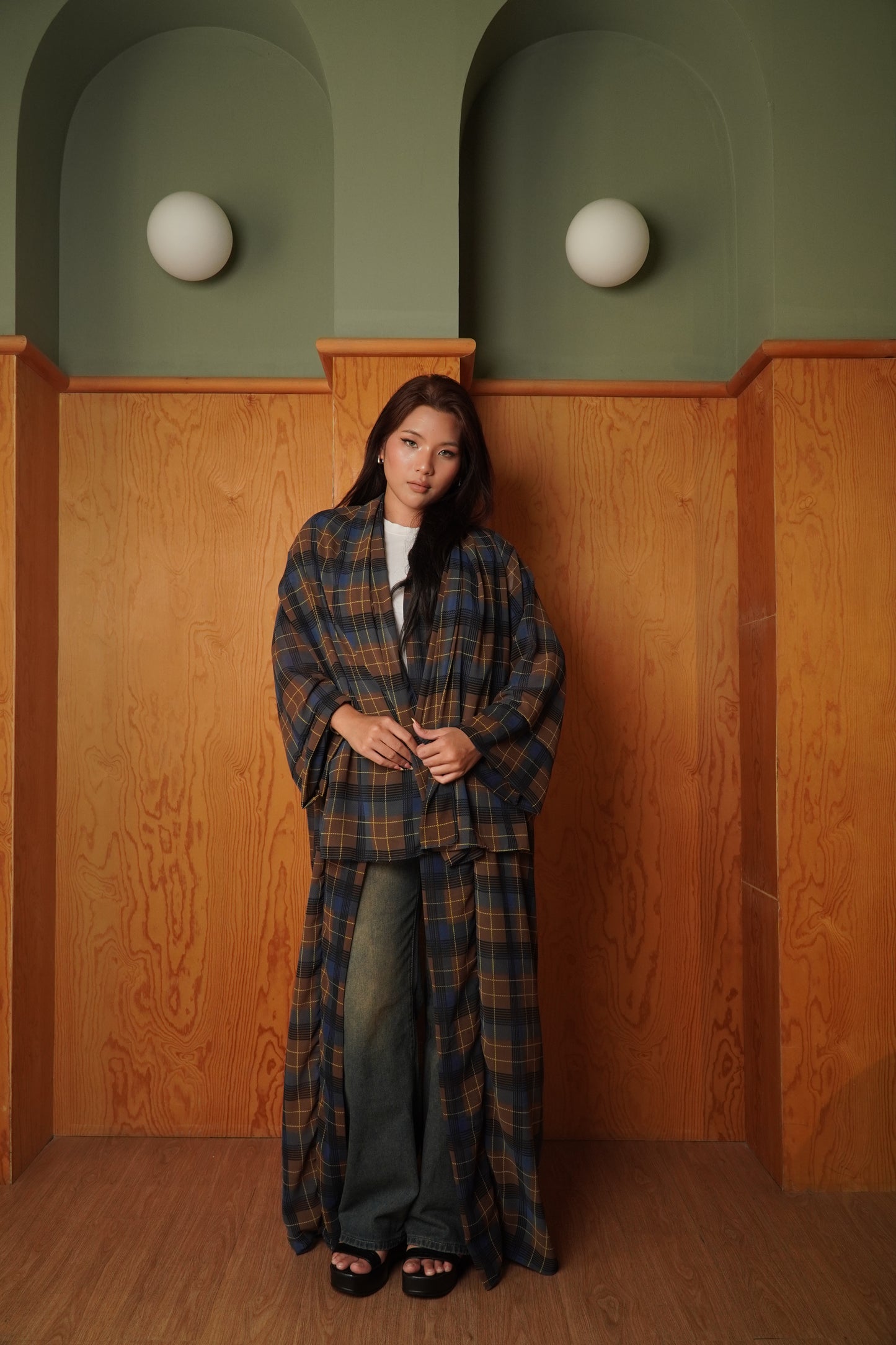 Forma Checkered (Blue) Open Abaya Set