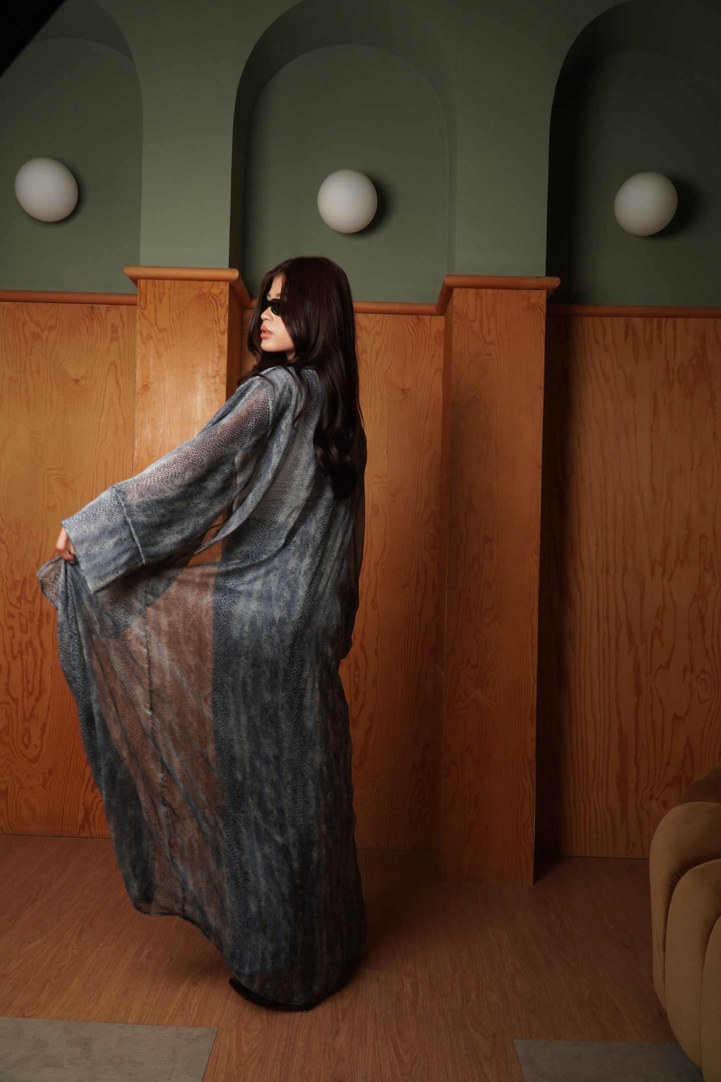 Zoor Snake Skin Printed Open Abaya Set