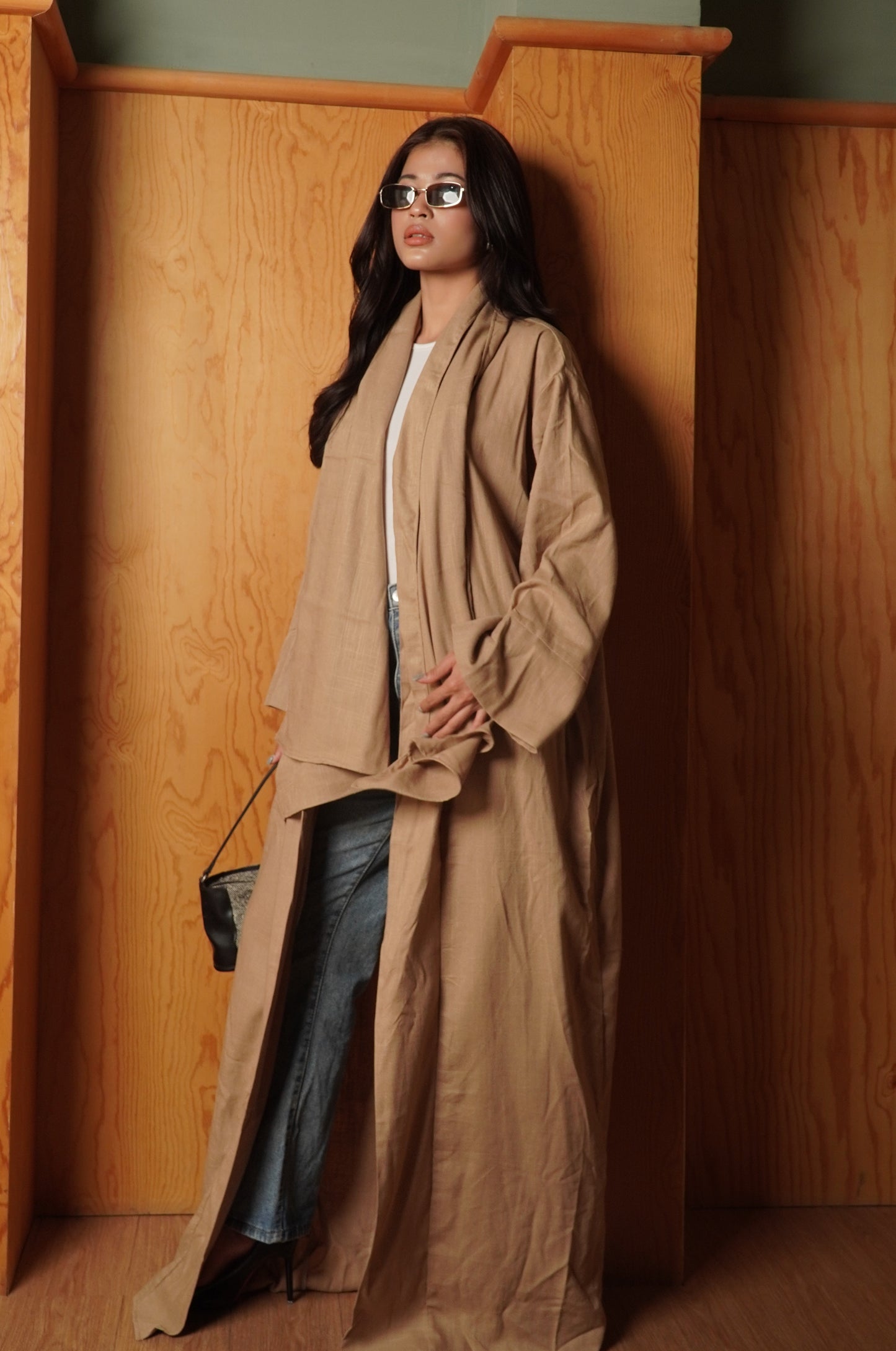 Classic Sand Linen Mixed Abaya Set