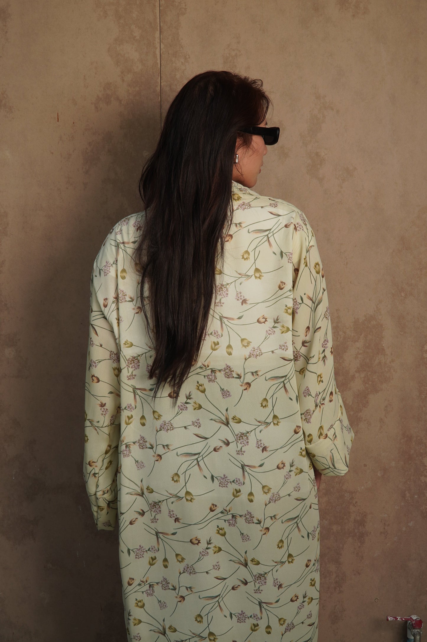 Dust Green Floral Printed Abaya
