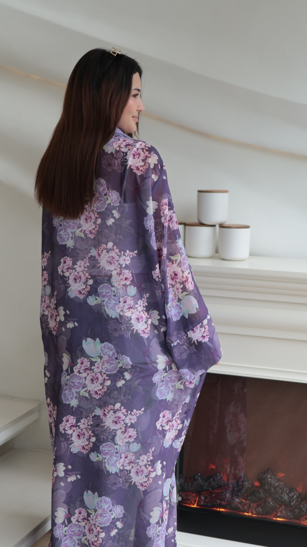 Laila Lavendar Floral Printed Abaya