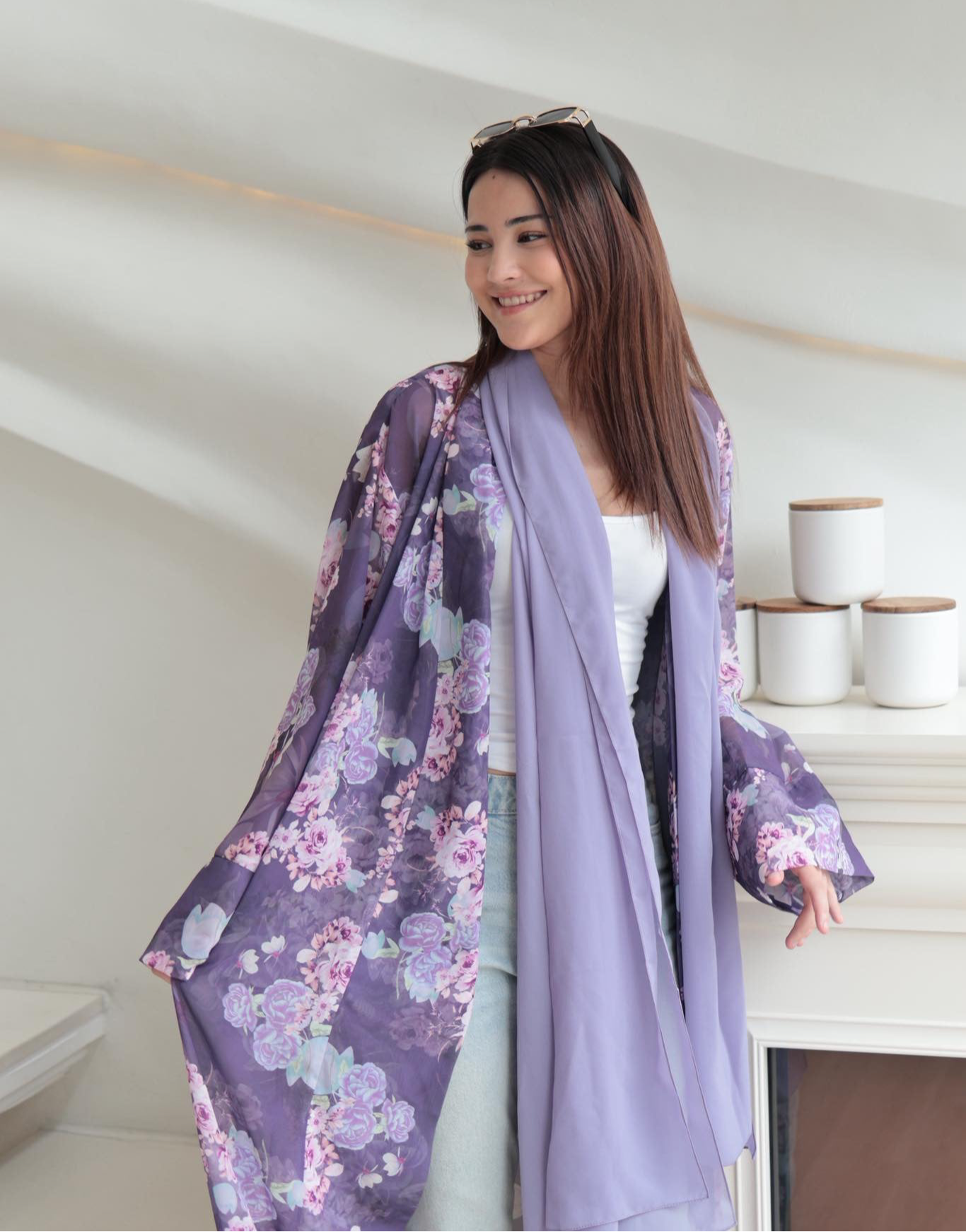 Laila Lavendar Floral Printed Abaya