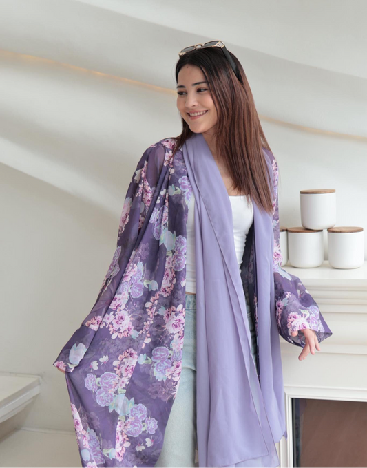 Laila Lavendar Floral Printed Abaya