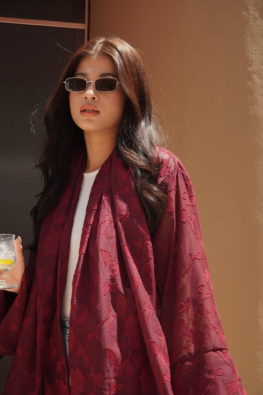 Rooh Red Rose Embroidered Abaya