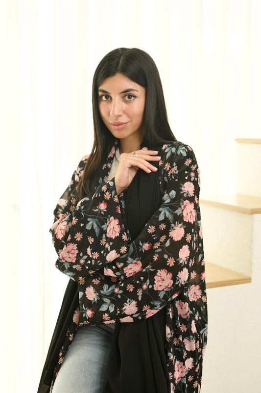 Leena Black Floral Printed Abaya