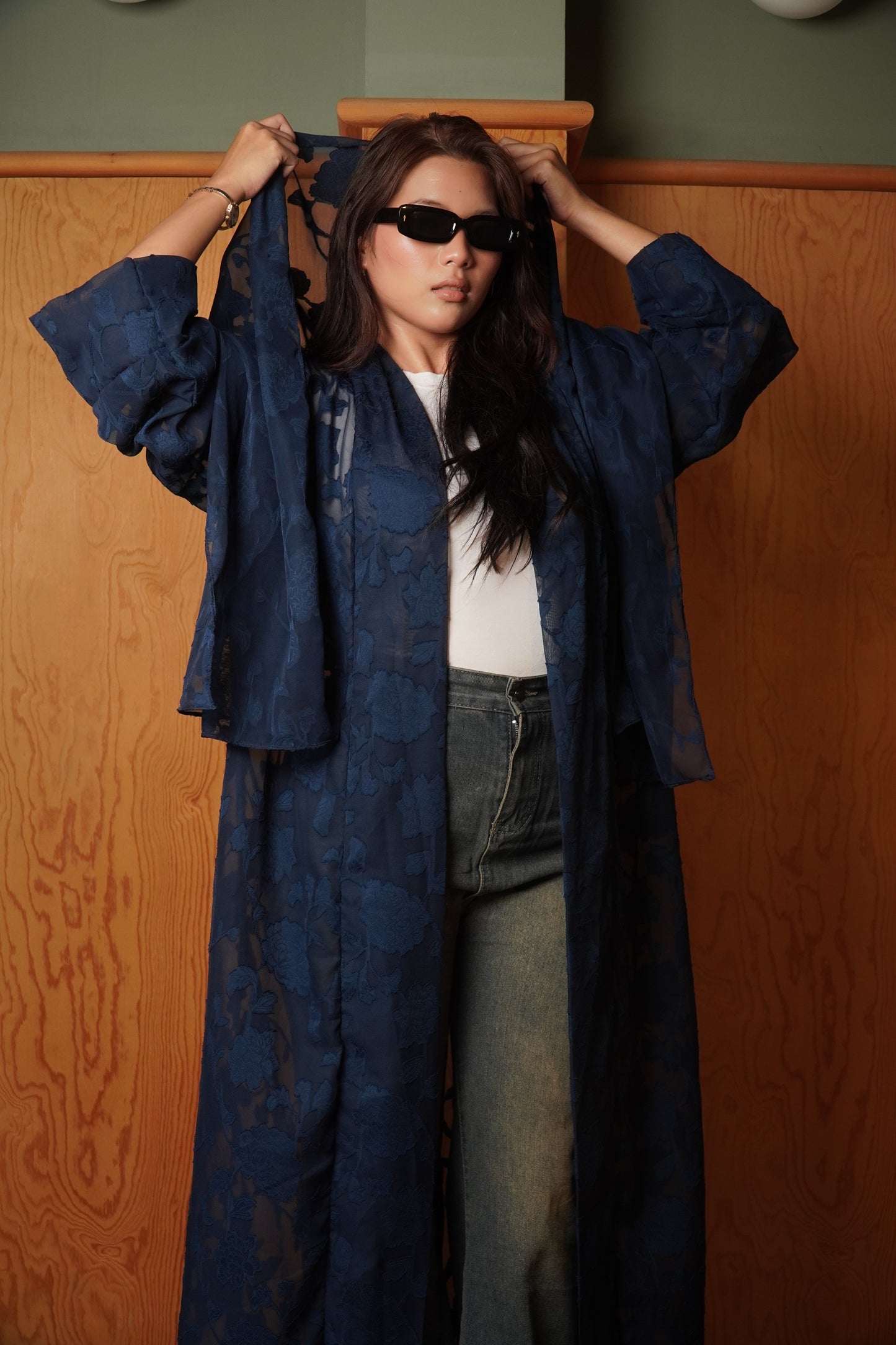 Rooh Blue Rose Embroidered Abaya