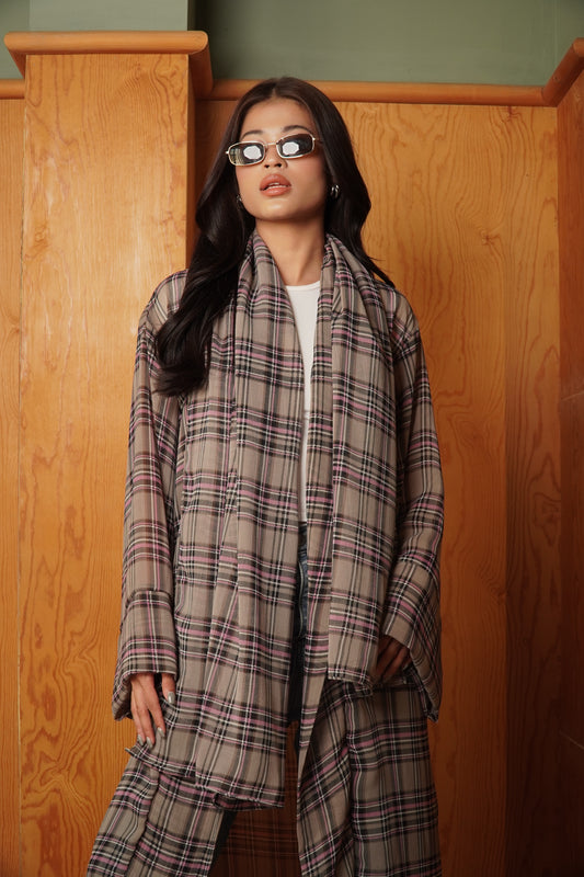 Forma Checkered (Grey) Open Abaya Set