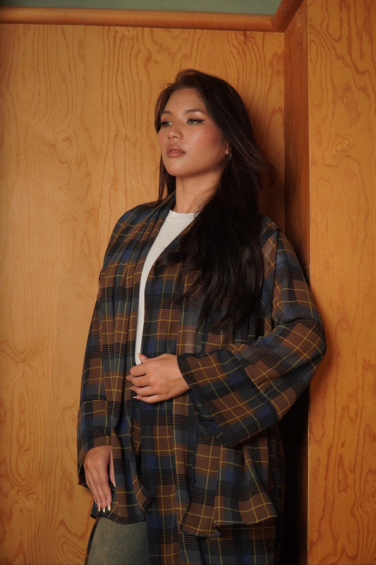 Forma Checkered (Blue) Open Abaya Set