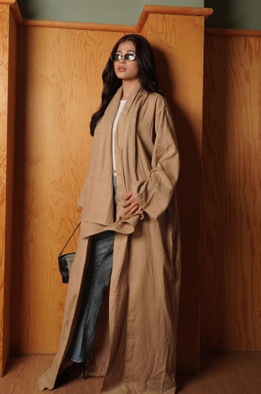 Classic Sand Linen Mixed Abaya Set