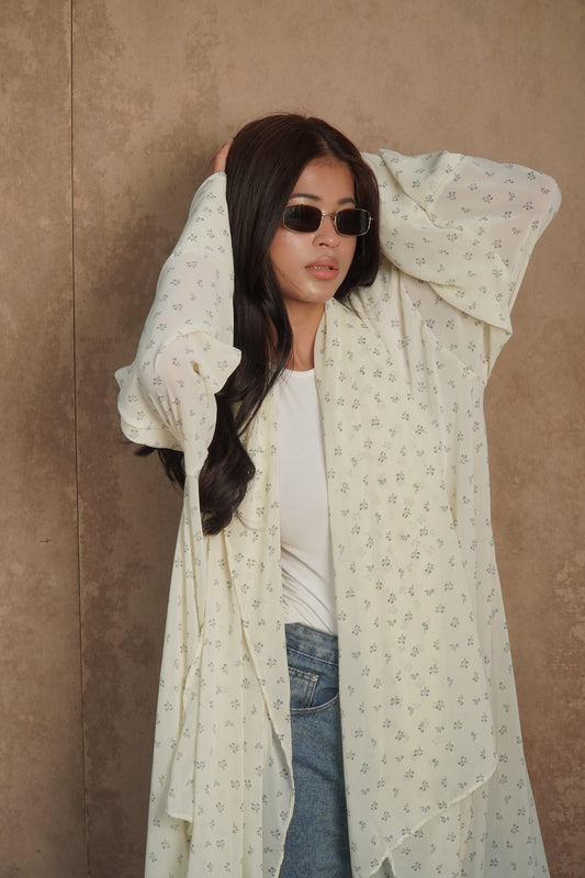 Butter Yellow Floral Printed Abaya