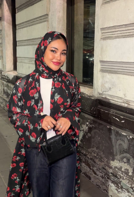 Zahra Red Rose Abaya
