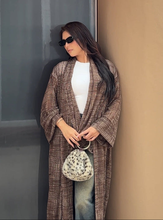 Ahra Brown Printed Abaya